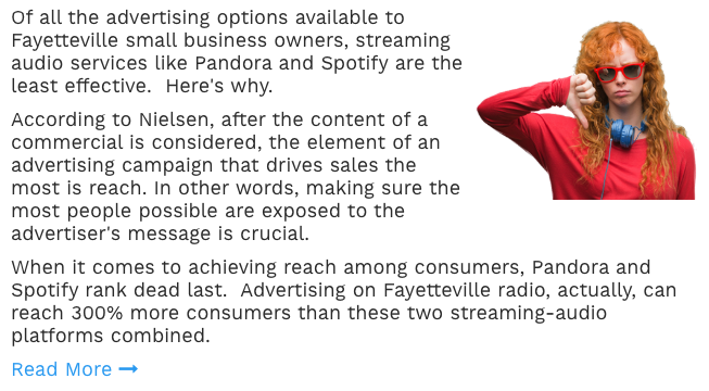 Fayetteville: Advertise on Pandora and Spotify