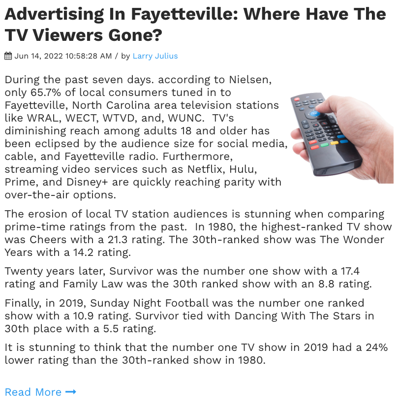 Television Advertising In Fayetteville EOY 2022